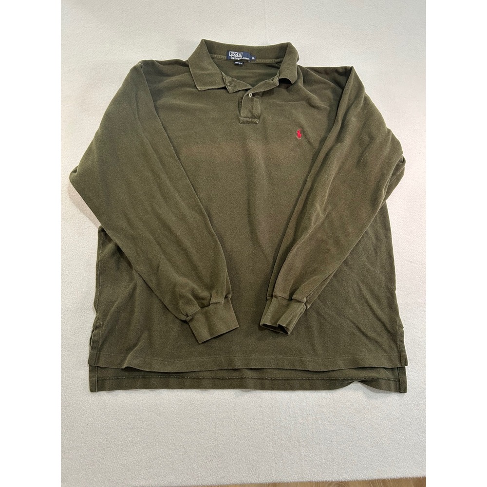 Polo Ralph‎ Lauren Polo Shirt Mens XL Olive Green Long Sleeve Pique Cotton Logo